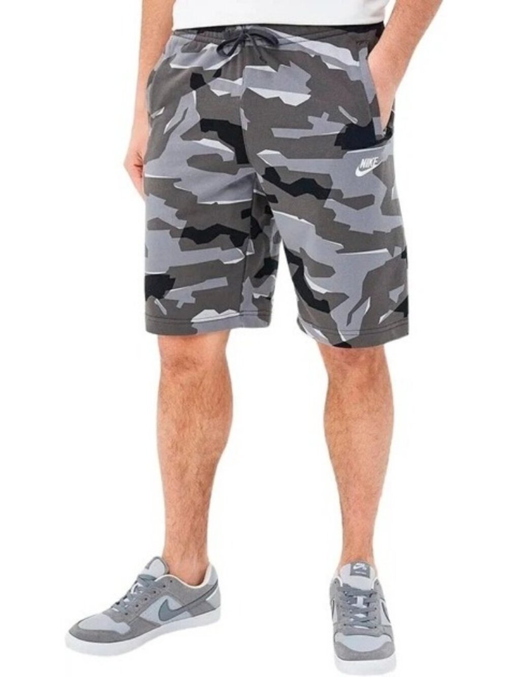 Nike NSW Club Camo FT 10" Sweat Shorts M Elastic Waist French Terry Camouflage